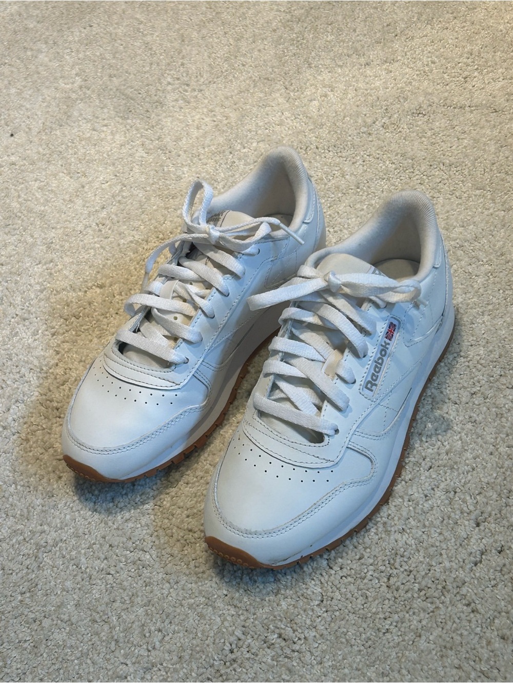 Reebok White Leather Athletic Sneakers with Gum Outsole